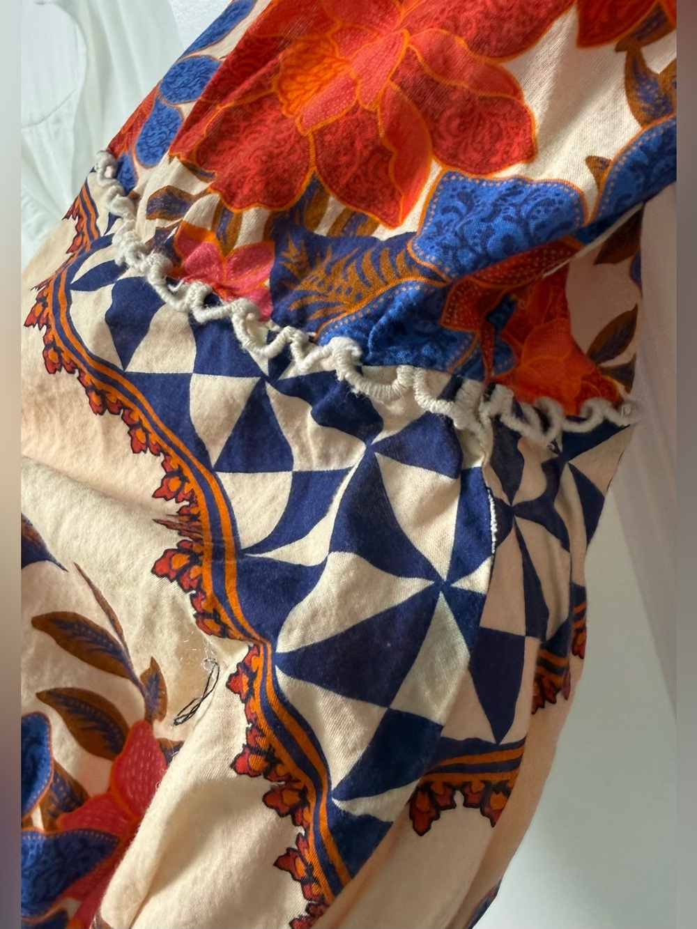 Farm Rio x Anthropologie Floral Peasant Top in Rust Orange & Royal Blue Sz Sm - Picture 6 of 11